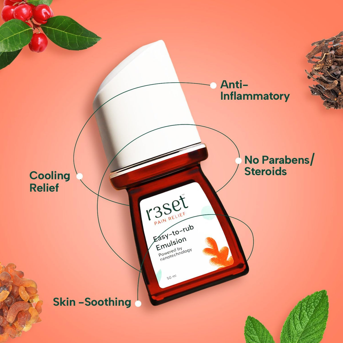 Pain Relief Emulsion Roll-On | Fast Relief for Muscle, Joint, Back, Neck, Knee Pain, Sports Injuries | 100% Natural, Absorbs Easily, No Side Effects | Herbal Ingredients for Aches & Soreness - 50ml GenericBuy Supplements Australia