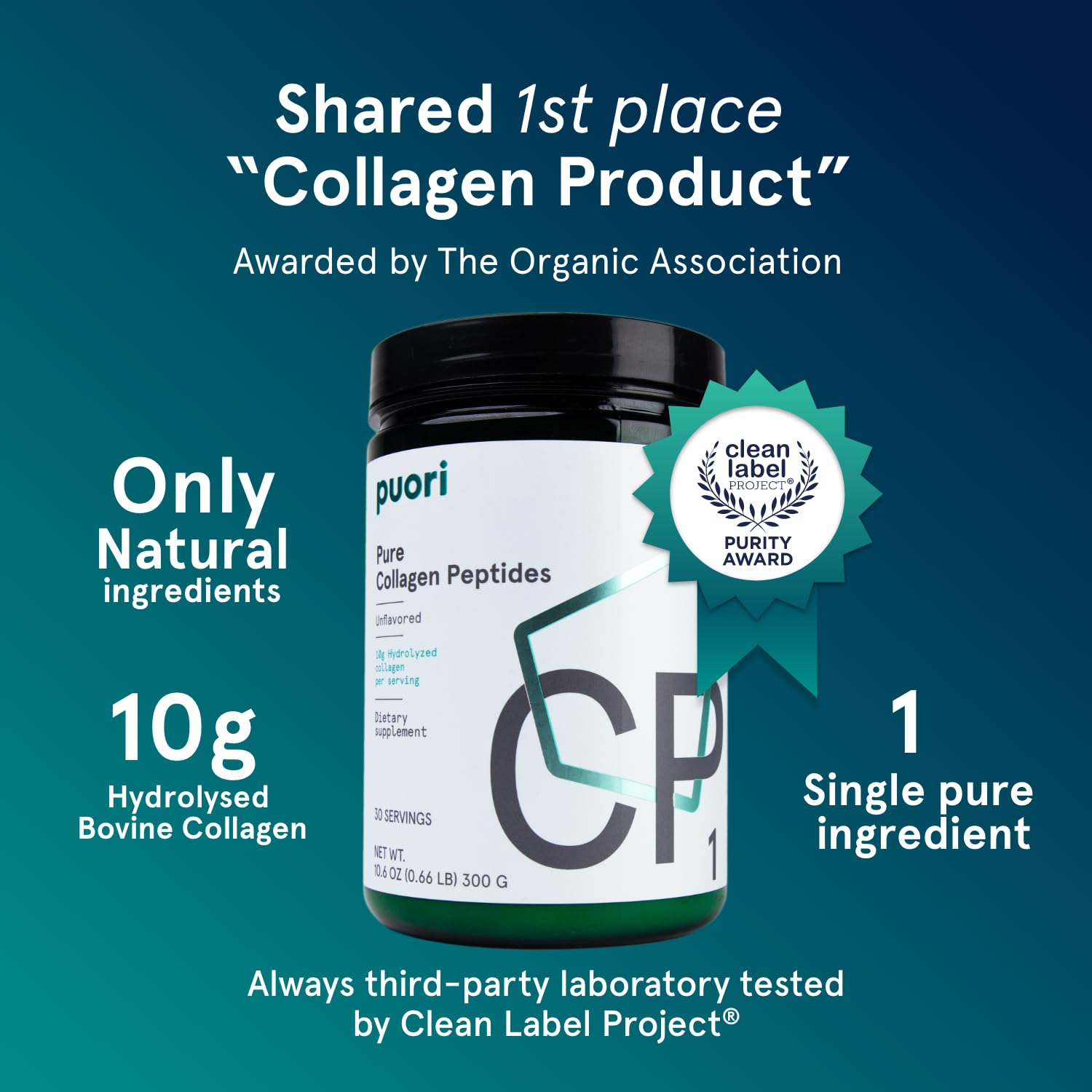 Puori Pure Collagen Peptides Powder, Unflavored - 10g of Grass-Fed Hydrolyzed Bovine Collagen Supports Skin Health, Hair & Nail Strength, Joint Pain & Mobility Support - 30 Servings Puori buy supplements Au