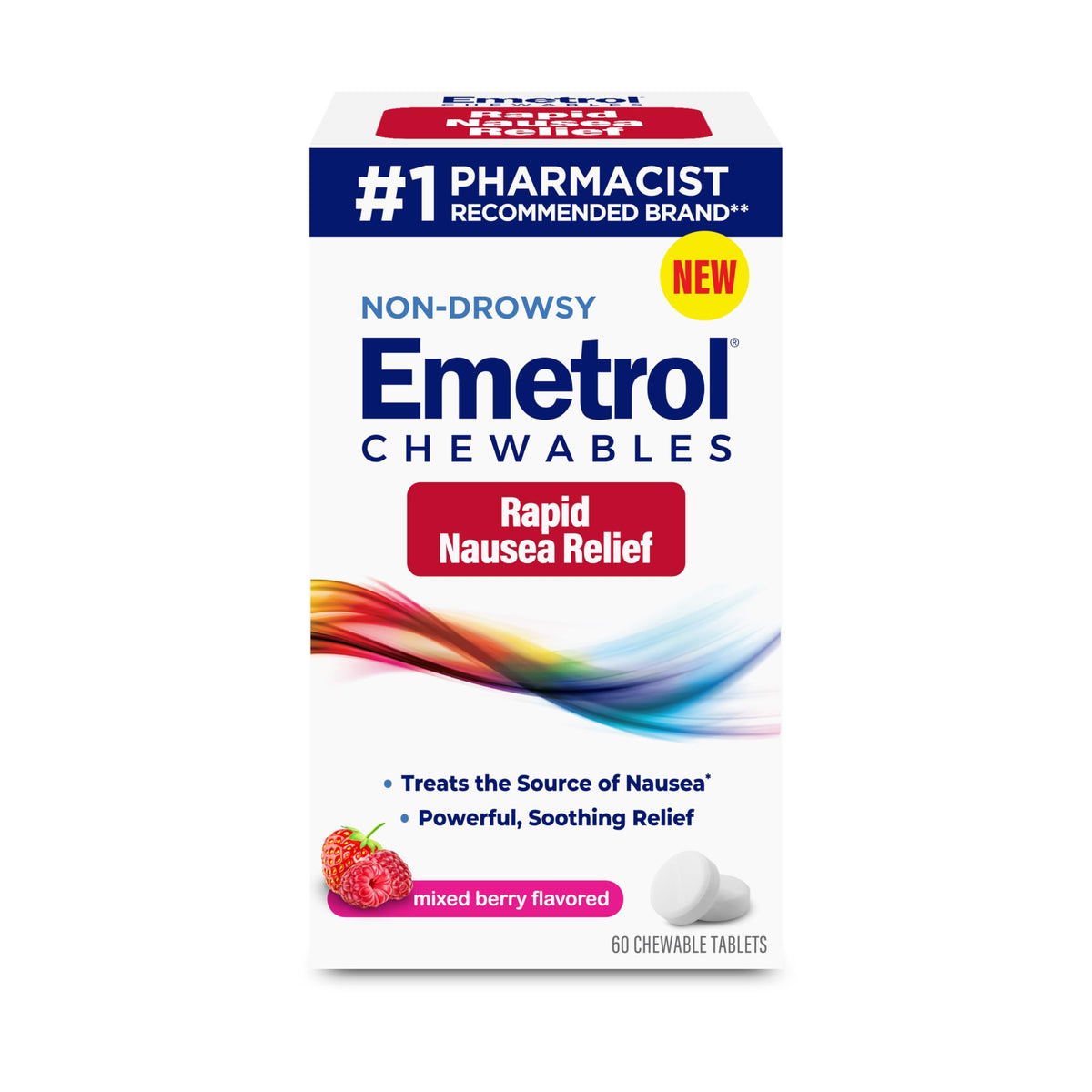 Emetrol Non-Drowsy Nausea Relief - Chewable Medicine for Upset Stomach - Pharmacist Recommended Nausea Relief - Mixed Berry Flavor, 60 Tablets Emetrol buy supplements Au