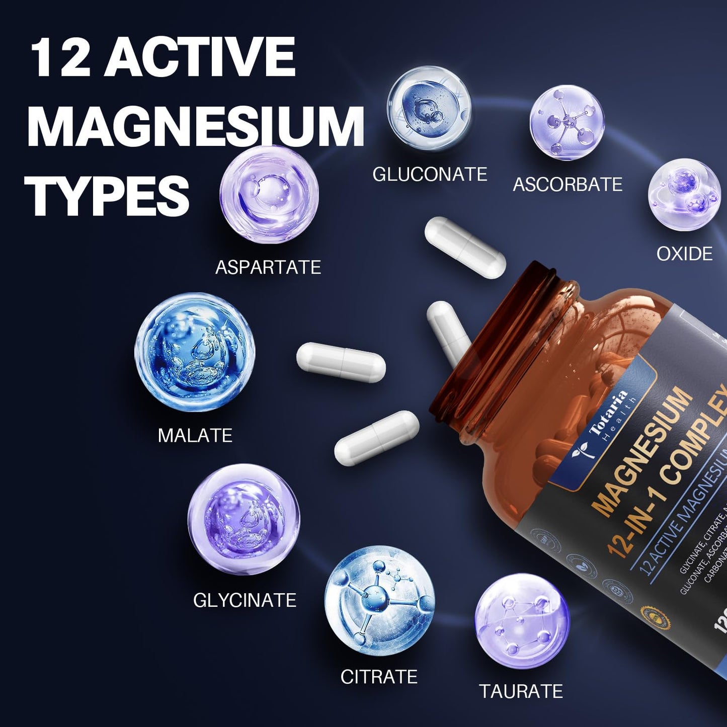 Totaria Magnesium Complex 700mg 12 in 1 Magnesium Supplement with Glycinate Citrate Malate Oxide Taurate Aspartate Orotate Magnesium Relaxation,Muscle,Heart Support, Vegan 120 Capsules Totaria buy supplements Au