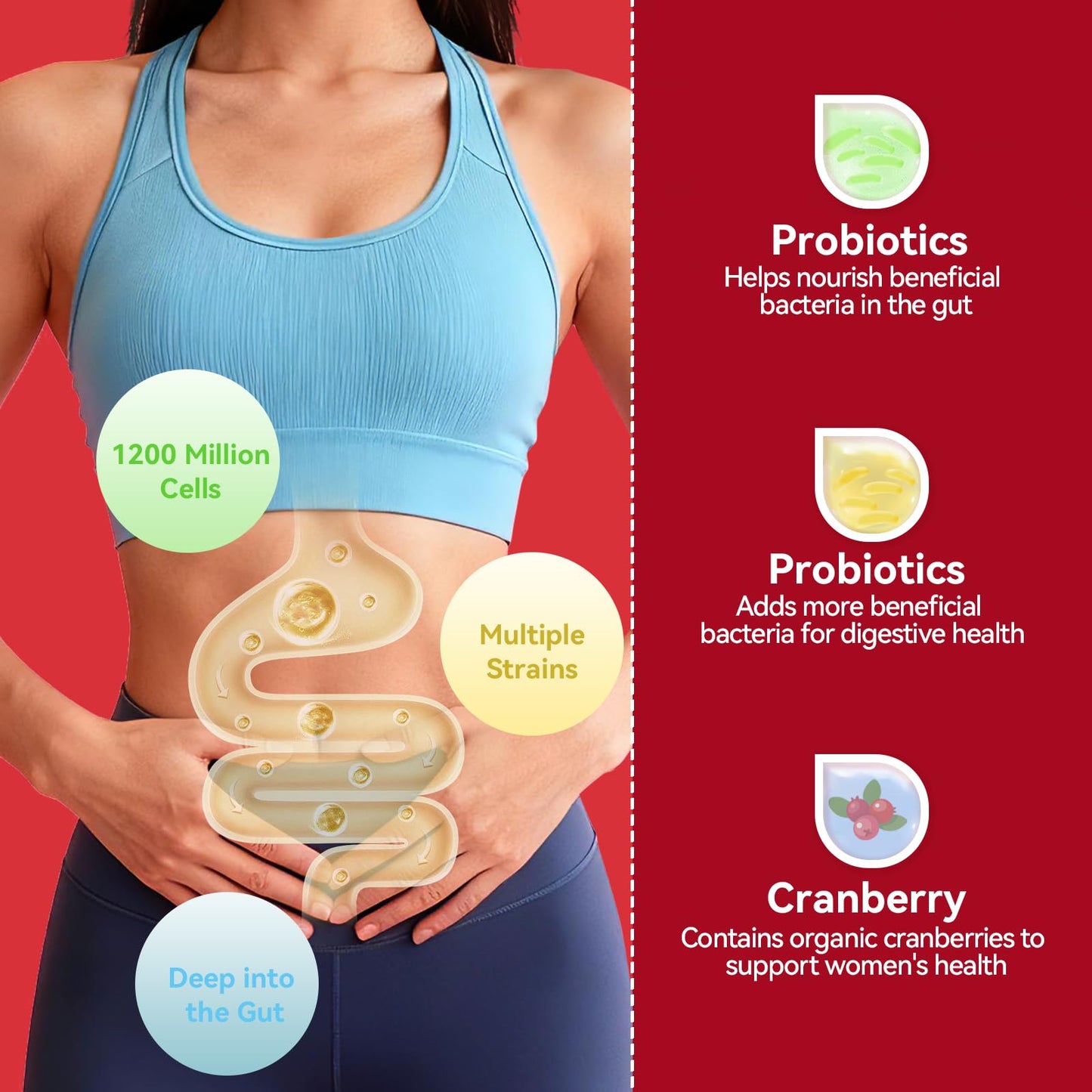 Right More Probiotic for Women Gummies,Feminine Balance Gummies, -1200 Billion Compound, Digestive & Immune Support, Supports Vaginal Health Prebiotics, Natural Cranberry Flavor, Vegan, 60 Gummies Right More buy supplements Au