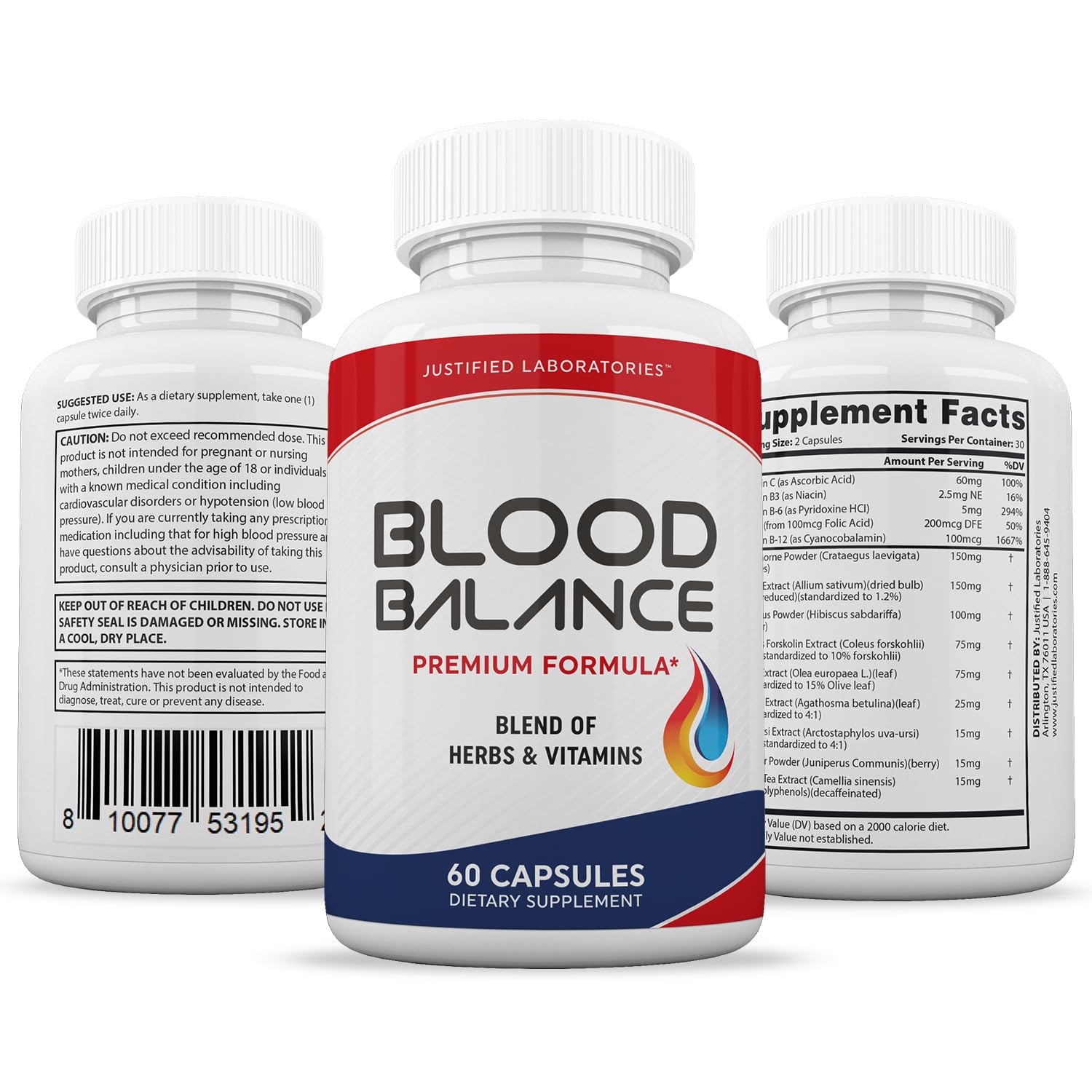 Justified Laboratories (2 Pack Blood Balance Advanced Formula 620MG Formula Supplement Pills 120 Capsules Justified LaboratoriesBuy Supplements Australia