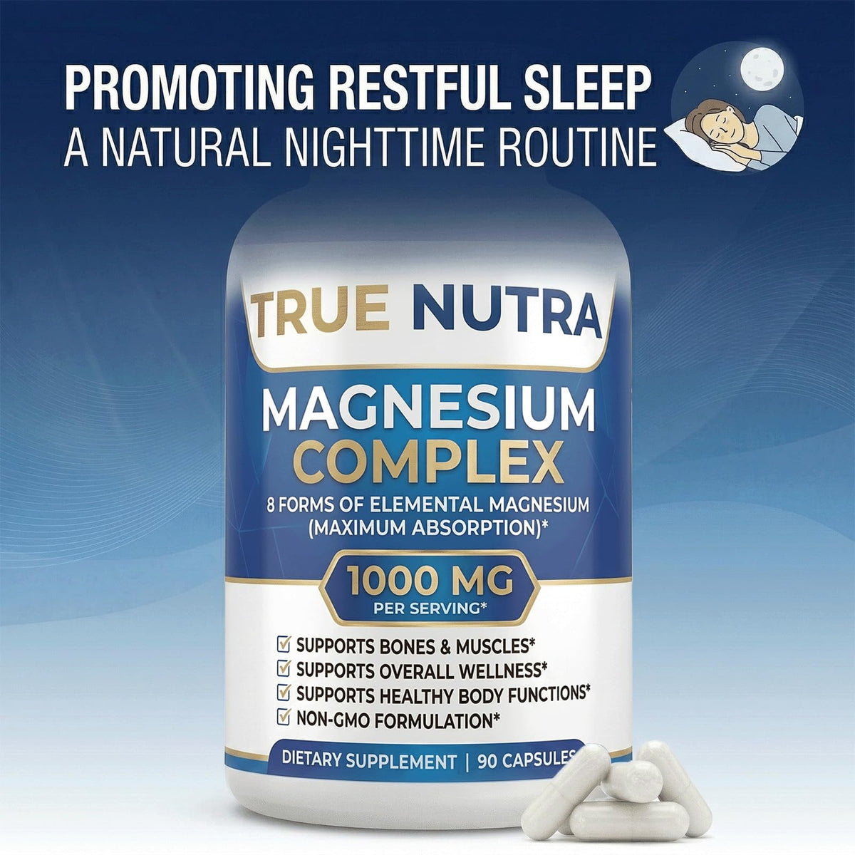 True nutra Magnesium Complex，Advanced 8-in-1 Magnesium Blend，Glycinate, Citrate, Malate, Taurate etc，High Formula，90 Capsules true nutra buy supplements Au