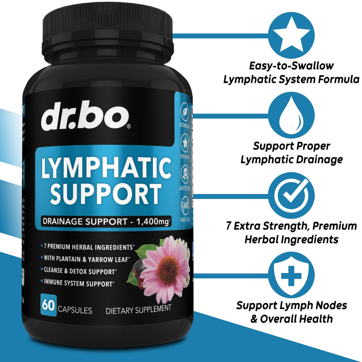Lymphatic Drainage Supplements Pills - Lymphatic Support Total Herbal Cleanse Products with Echinacea Lymph System Support Supplement for Nodes Legs & Neck - Lymph Node Detox Cleanse System Drainage DR. BO buy supplements Au