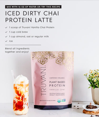 Truvani Organic Plant Based Protein Powder | Strawberry | 10 Servings | Vegan | 20g Pea Protein | Single Serving Travel Packets | Keto | Gluten & Dairy Free | Low Carb