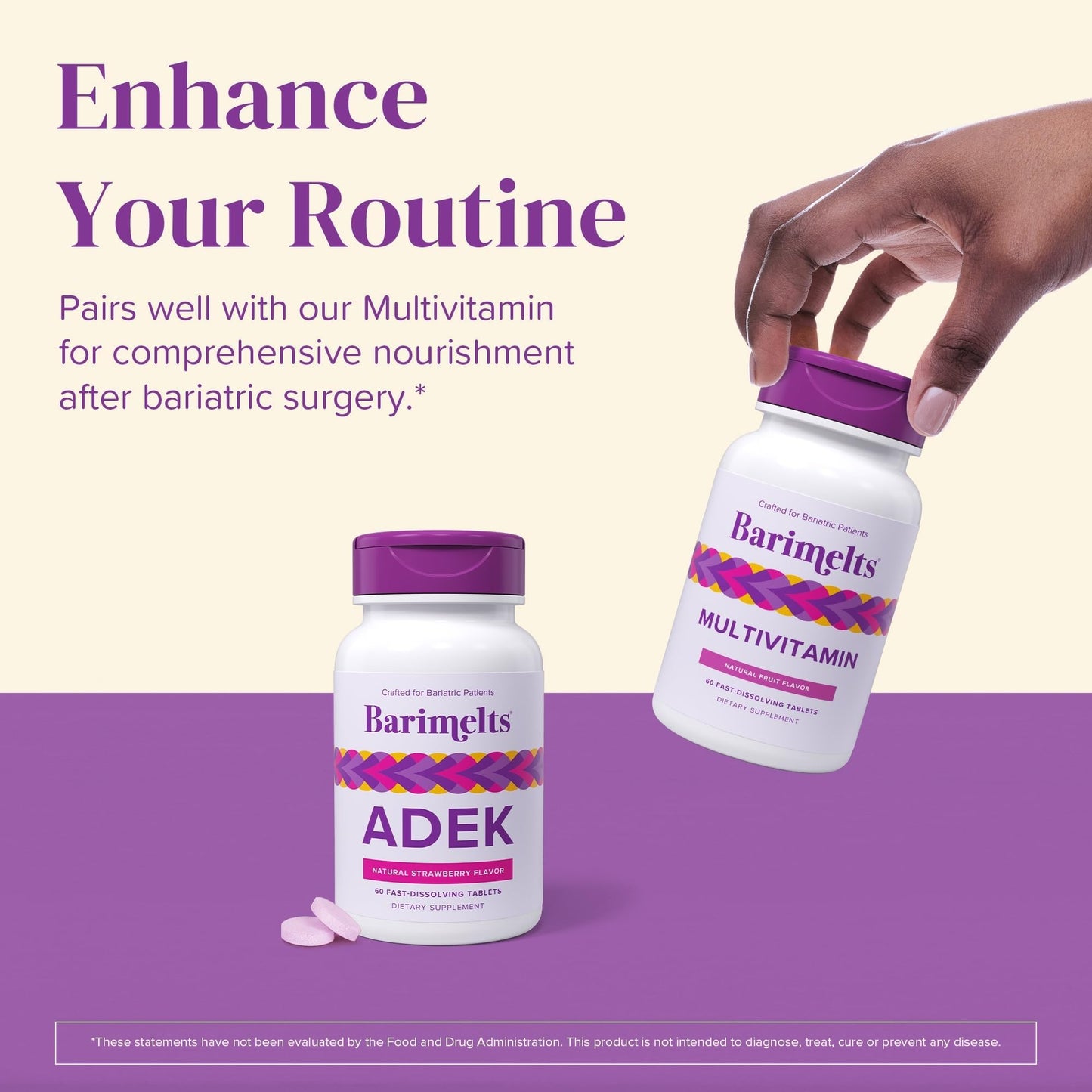 Barimelts ADEK - 60 Fast-Dissolving Tablets (2-Month Supply) - Sugar-Free Bariatric Vitamins for Women Including Vitamin A, Vitamin D, Vitamin E & Vitamin K, Natural Strawberry Flavor BariMelts buy supplements Au