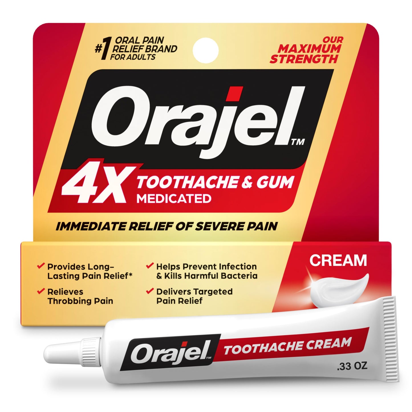 Orajel 4X for Toothache & Gum Pain: Severe Cream Tube 0.33oz- From Oral Pain Relief Brand Orajel buy supplements Au