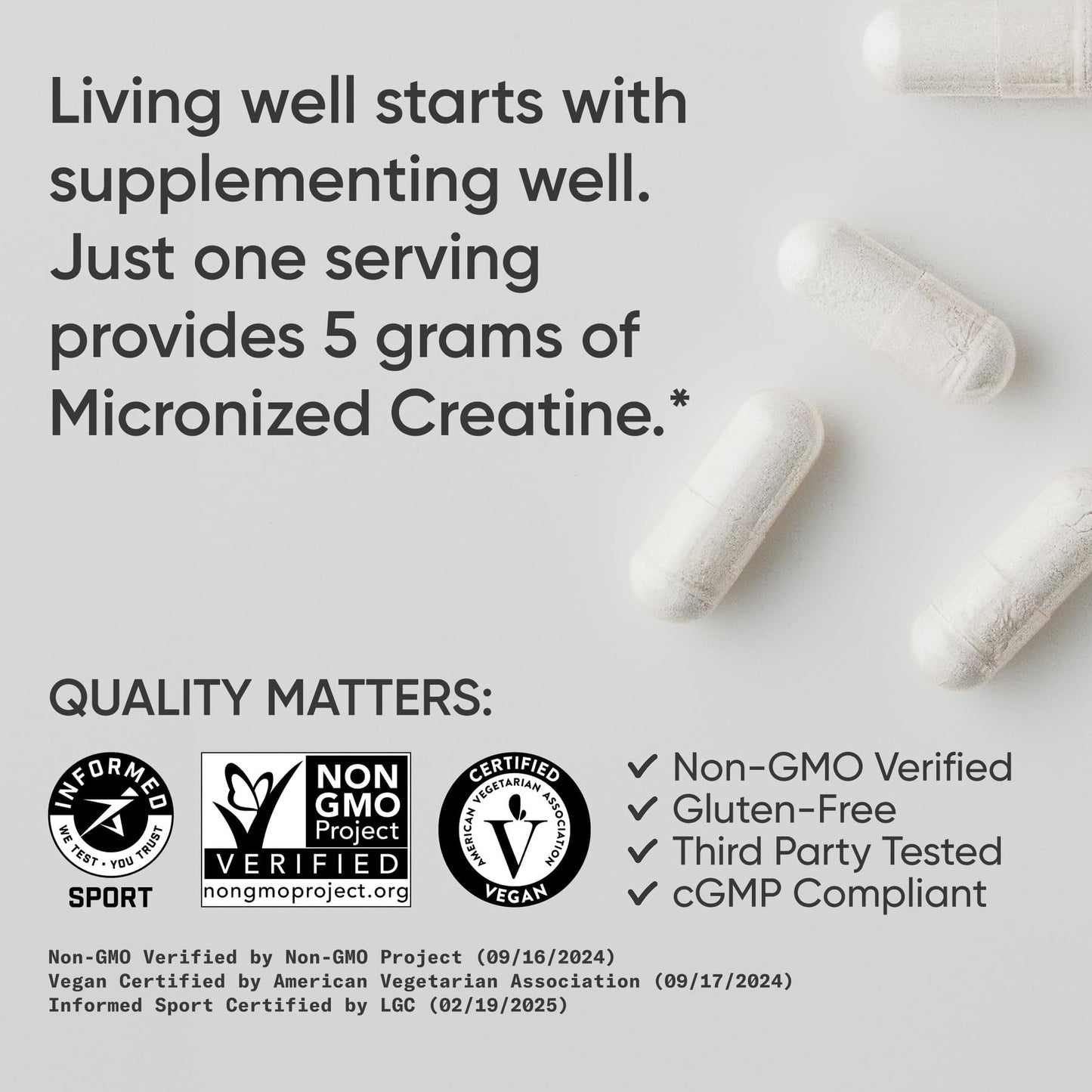 Sports Research® Creatine Monohydrate Capsules - Supports Workout Recovery, Lean Muscle gain, Performance and Strength* - Non-GMO, Vegan Certified - 5g per Servings - 30 Servings Sports Research buy supplements Au