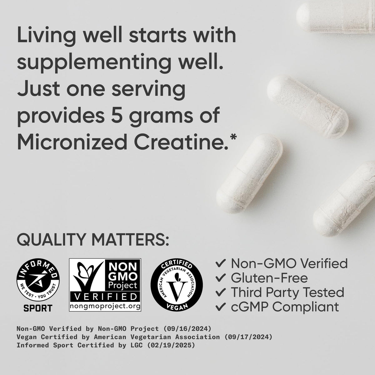Sports Research® Creatine Monohydrate Capsules - Supports Workout Recovery, Lean Muscle gain, Performance and Strength* - Non-GMO, Vegan Certified - 5g per Servings - 30 Servings Sports Research buy supplements Au