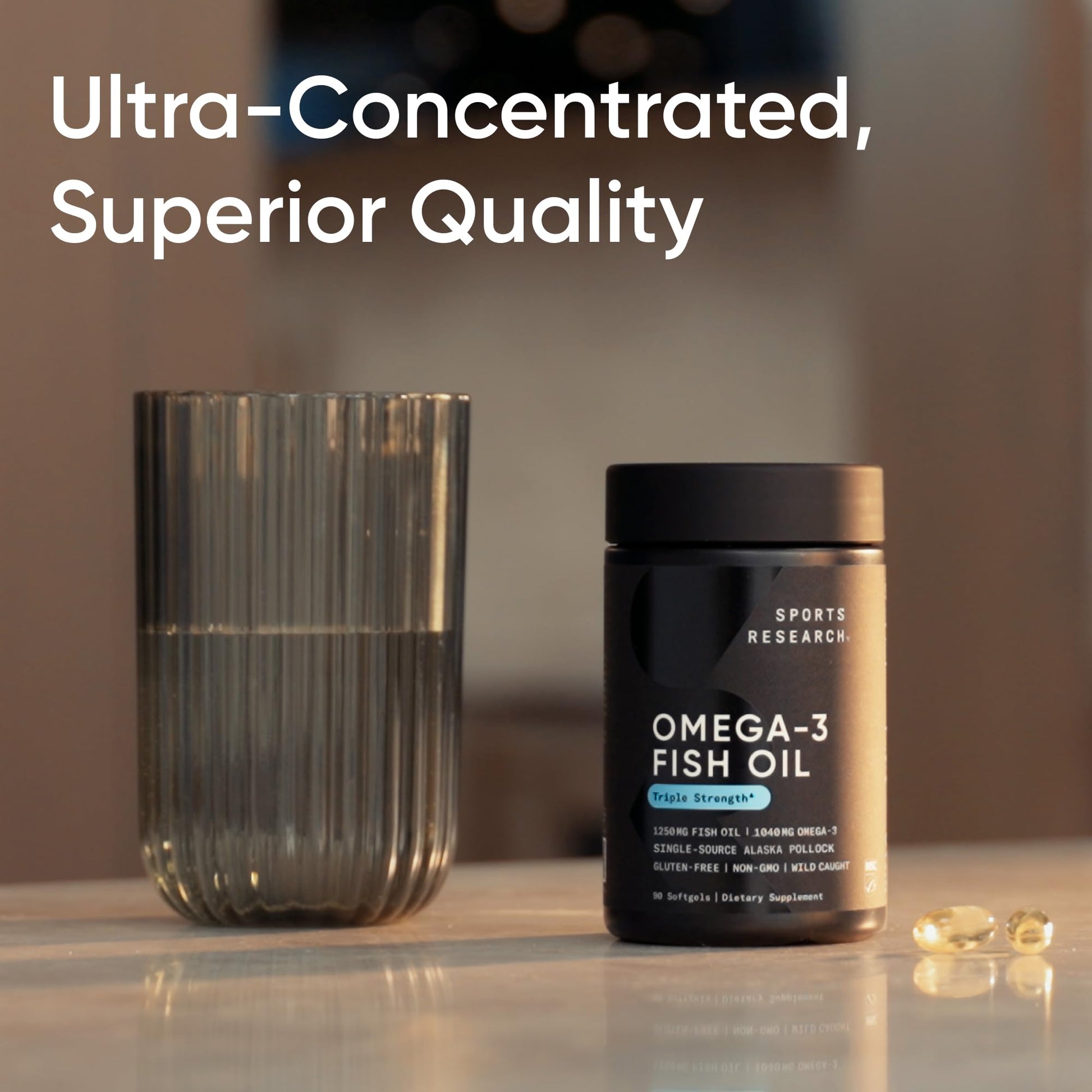 Sports Research® Omega-3 Fish Oil 1250 - Triple Strength Fish Oil Supplement from Wild Alaska Pollock - MSC Certified Sustainable · Non-GMO · Soy Free - 90 Softgel Capsules Sports Research buy supplements Au