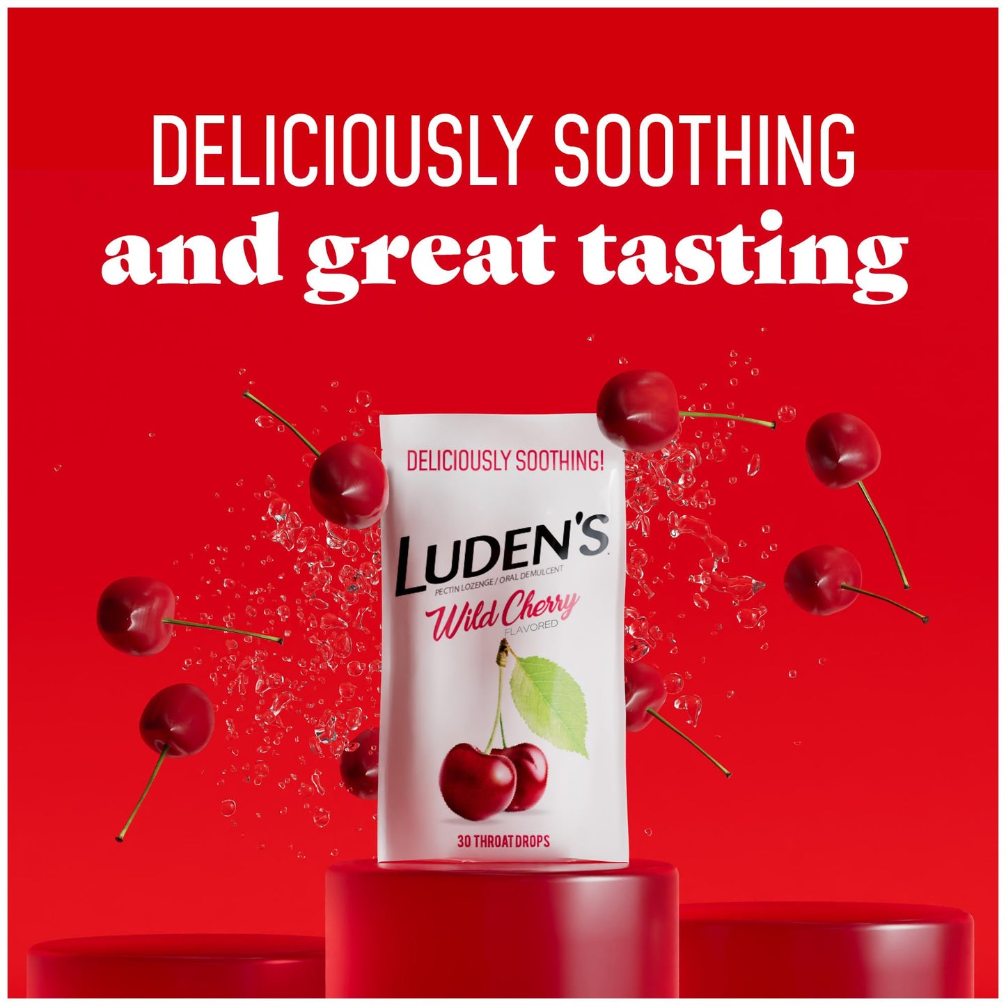 Luden's Sore Throat Relief Lozenges for Minor Everyday Irritation & Dry Mouth, Wild Cherry Flavored Drops, 30 Count