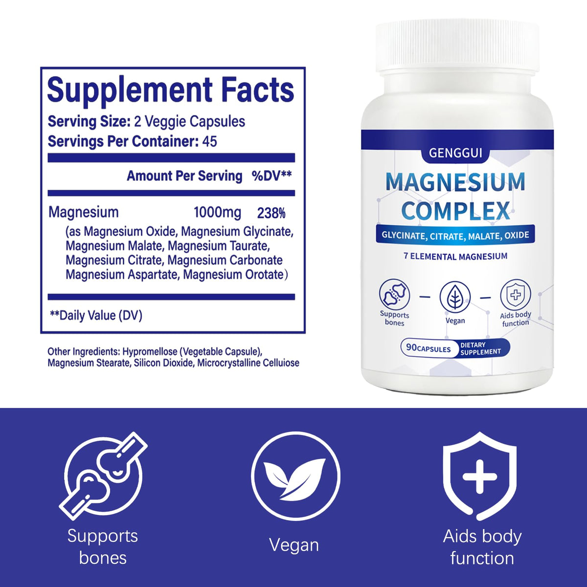 Magnesium Complex 1000mg - 7-in-1 Supplement with Glycinate, Citrate & Malate - Supports Muscle Relaxation, Sleep, Heart Health - High Absorption Capsules, 90 Count (1) CellJuvMax buy supplements Au