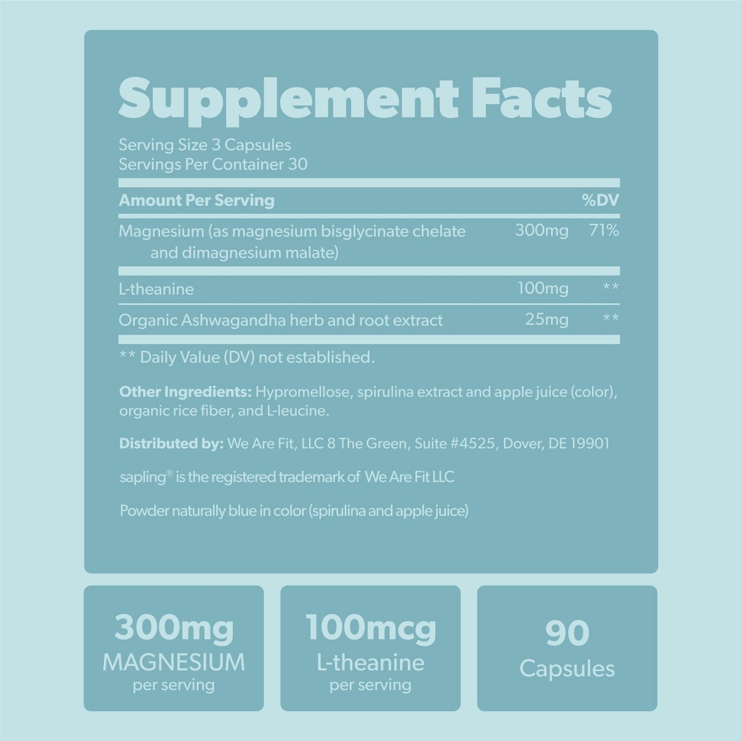 Magnesium Glycinate Complex Supplement - Chelated Magnesium Glycinate with Malate, Organic Ashwagandha, L-theanine & Blue Spirulina - High Absorption, Vegan, Non-GMO, 300mg, 90 Veggie Caps sapling buy supplements Au
