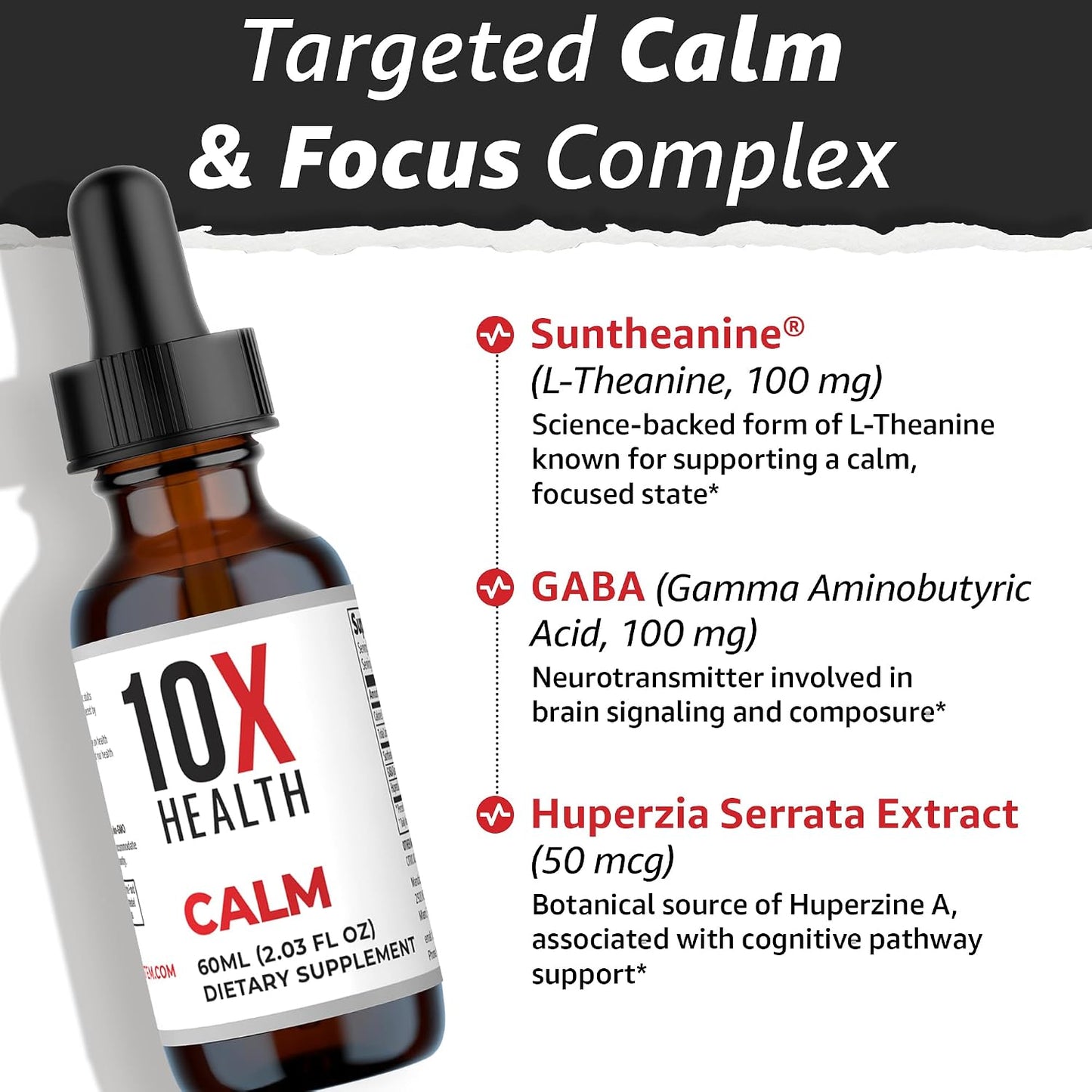 10X Health Calm Drops - 100mg, 2.03 Fl Oz | Gaba Supplements: 100mg L-Theanine, Calm & Stress Support, Natural Flavor, 2.03 Fl Oz