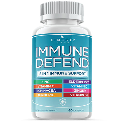 8 in 1 Immune Defense Support, Immunity Vitamins Supplement Booster Zinc 50mg, Vitamin C Elderberry VIT D3 5000 IU, Turmeric Curcumin & Ginger, Echinacea - Allergy Relief for Kids Adults (2 Pack) - PrimeBioHealth - canada supplements