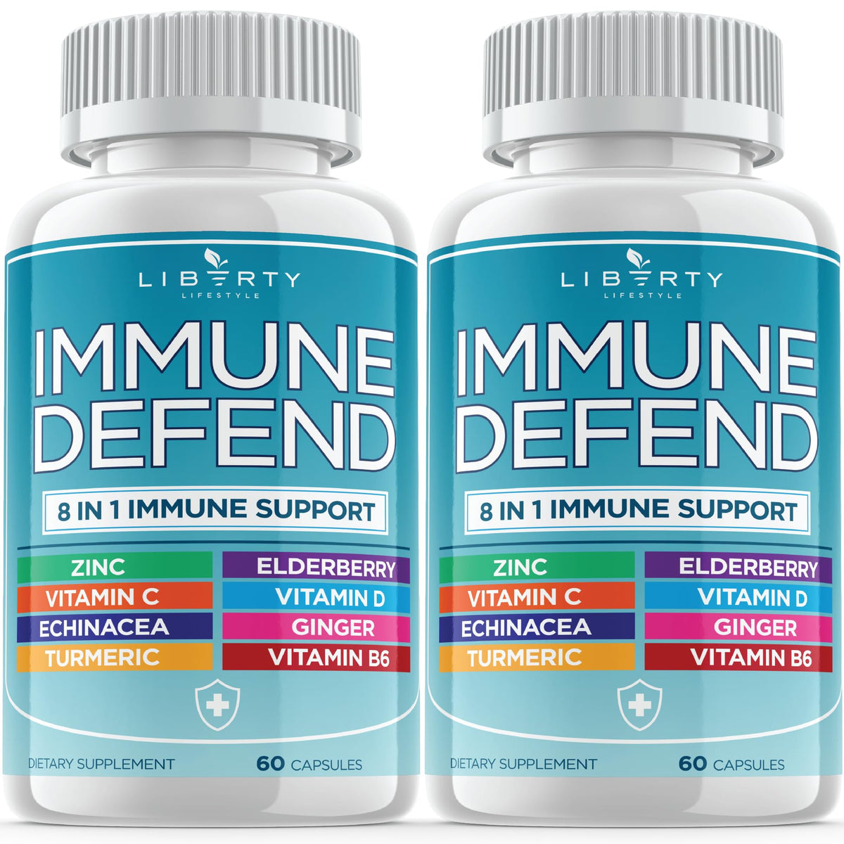 8 in 1 Immune Defense Support, Immunity Vitamins Supplement Booster Zinc 50mg, Vitamin C Elderberry VIT D3 5000 IU, Turmeric Curcumin & Ginger, Echinacea - Allergy Relief for Kids Adults (2 Pack) - PrimeBioHealth - canada supplements