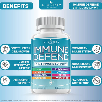 8 in 1 Immune Defense Support, Immunity Vitamins Supplement Booster Zinc 50mg, Vitamin C Elderberry VIT D3 5000 IU, Turmeric Curcumin & Ginger, Echinacea - Allergy Relief for Kids Adults (2 Pack) - PrimeBioHealth - canada supplements