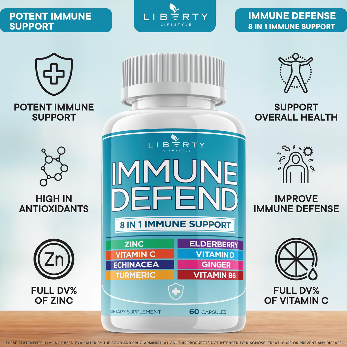 8 in 1 Immune Defense Support, Immunity Vitamins Supplement Booster Zinc 50mg, Vitamin C Elderberry VIT D3 5000 IU, Turmeric Curcumin & Ginger, Echinacea - Allergy Relief for Kids Adults (2 Pack) - PrimeBioHealth - canada supplements