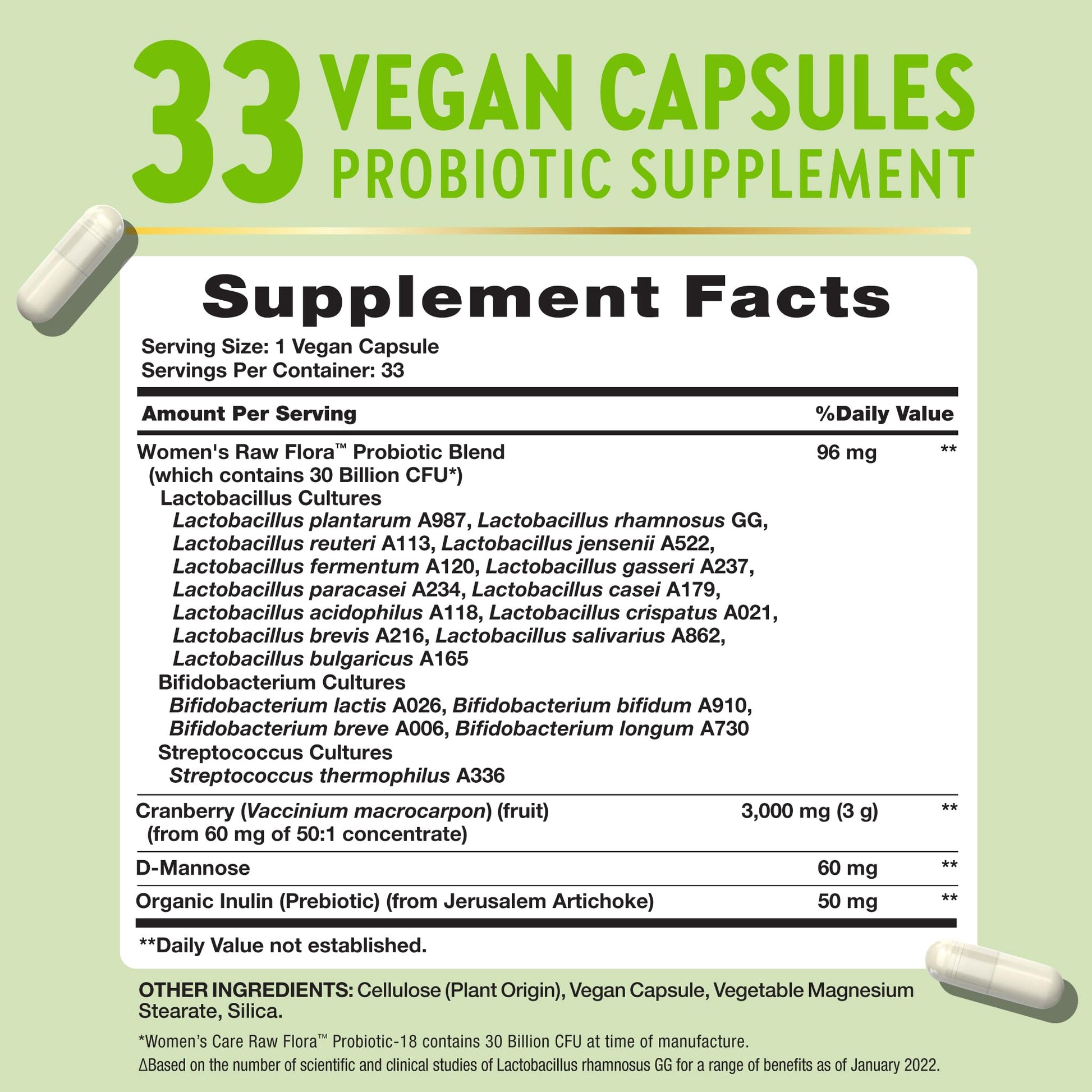 Raw Flora Probiotics for Women | 30 Billion CFU | 33 Capsules | with Cranberry and D-Mannose | Vegan, Non-GMO & Gluten Free Supplement Nature's Truth buy supplements Au