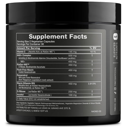 Toniiq Liposomal NAD+ and Resveratrol Supplement - 1500mg Ultra High Strength NAD Supplement - Clinically Studied Ingredients with Patented RiaGev-WS™, Resveratrol, and Niacin - 60 Capsules Toniiq buy supplements Au