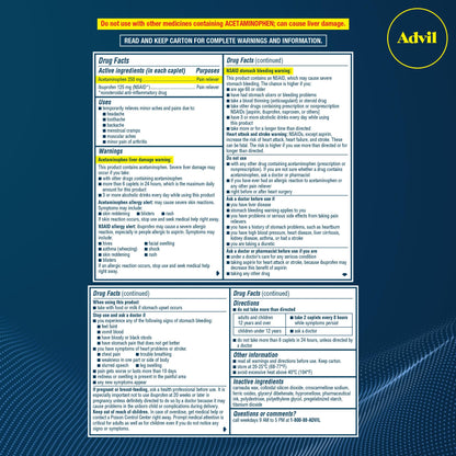 Advil Dual Action Coated Caplets, 125 Mg Ibuprofen and 250 Mg Acetaminophen per Dose (2 Dose Equivalent) for 8 Hour Pain Relief - 216 Count Advil buy supplements Au