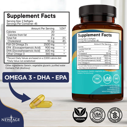 NEW AGE Omega 3 Fish Oil Supplement Immune & Health Support – Promotes Joint, Eye & Skin Health - Non GMO - EPA, DHA Fatty Acids Gluten Free (90 Softgels (Pack of 1)) NEW AGE buy supplements Au
