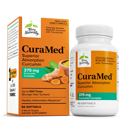 Terry Naturally CuraMed 375mg - Antioxidant Supplement for Brain & Immune Health Support - Dietary Supplement with Curcumin & Turmeric Essential Oil - Herbal Liver Support - 90 Softgels Terry Naturally buy supplements Au