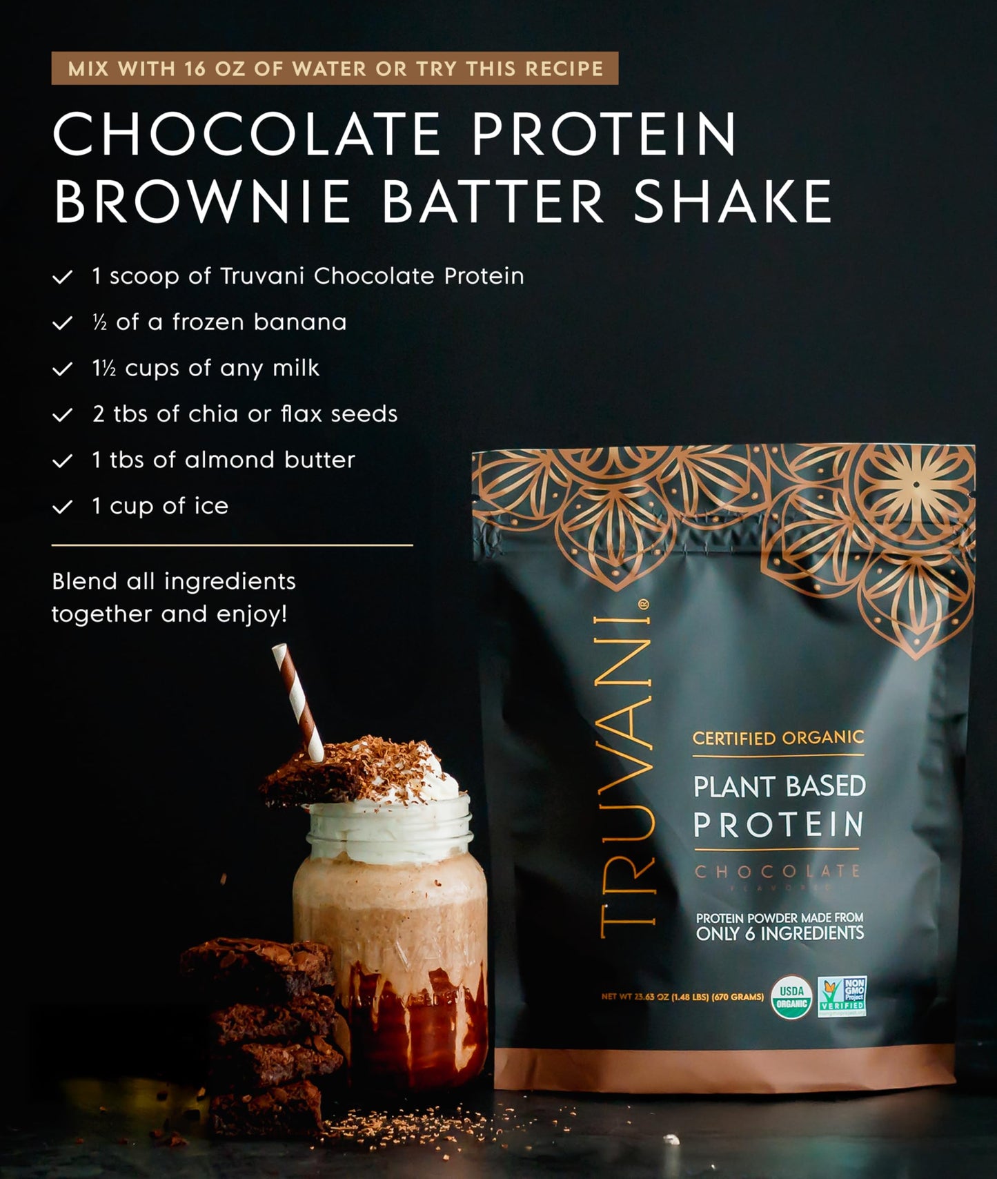 Truvani Organic Plant Based Protein Powder | Vanilla Chai | 10 Servings | Vegan | 20g Pea Protein | Keto | Gluten & Dairy Free | Low Carb | No Added Sugar