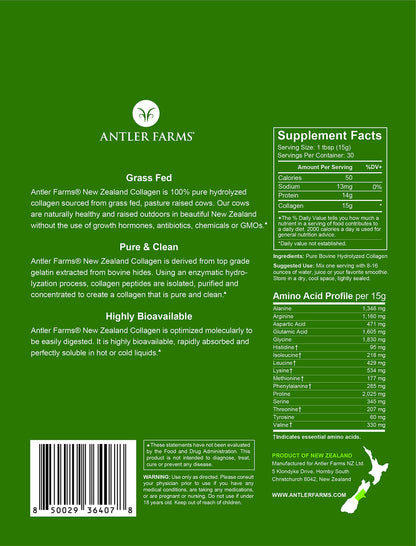 Antler Farms - 100% Pure New Zealand Collagen Powder from Grass Fed Cows, Unflavored, 1 lb - Hydrolyzed Cold Water Soluble Peptides, Keto Friendly, Bioavailable, Quick Dissolving Antler Farms buy supplements Au