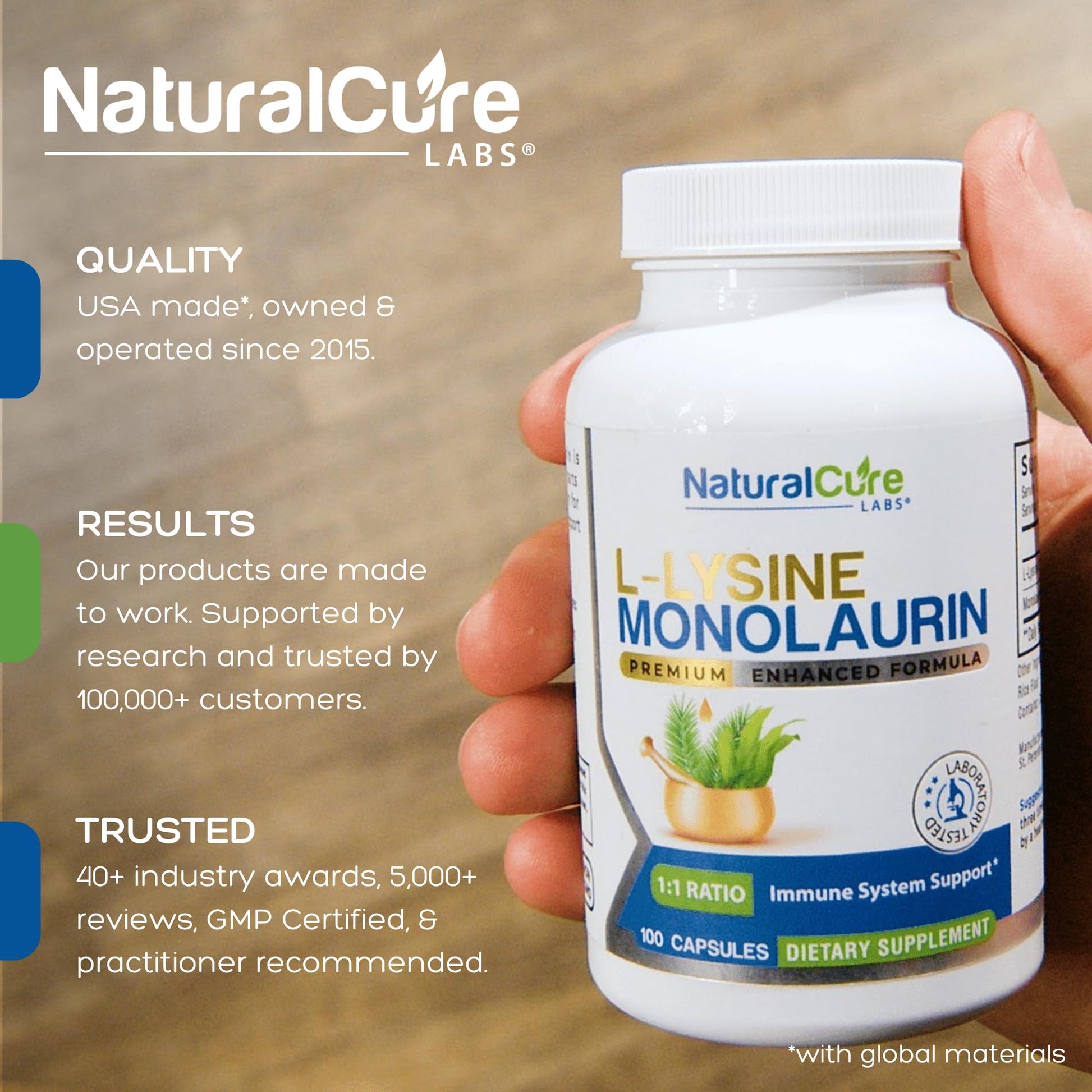 Natural Cure Labs L-Lysine with Monolaurin 600mg 1:1 Ratio, 2 Pack, 200 Capsules Natural Cure Labs buy supplements Au