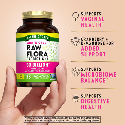Raw Flora Probiotics for Women | 30 Billion CFU | 33 Capsules | with Cranberry and D-Mannose | Vegan, Non-GMO & Gluten Free Supplement Nature's Truth buy supplements Au