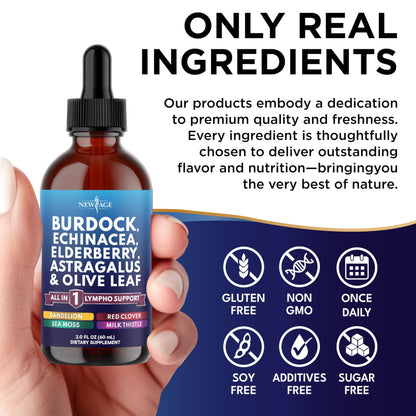 NEW AGE Lymphatic Drainage Supplement - Burdock Lymphatic Support Drops - Burdock Root, Mullein, Echinacea, Elderberry, Dandelion, Astragalus, Milk Thistle, Red Clover - 4 oz NEW AGE buy supplements Au