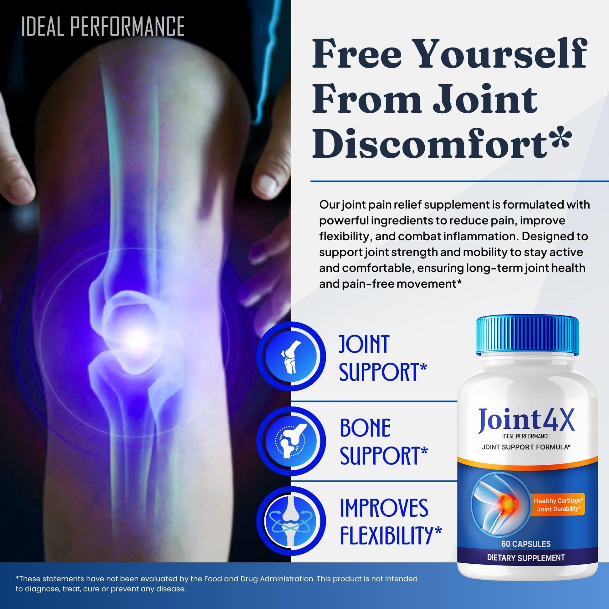 IDEAL PERFORMANCE Joint4X Joint Support Capsules, Official Joint-4X Supplement Pills, All-Natural Formula to Fortify Bones and Bolster Flexibility - Maximum Strength, Joint 4X Pills Reviews (3 Pack) IDEAL PERFORMANCEBuy Supplements Australia