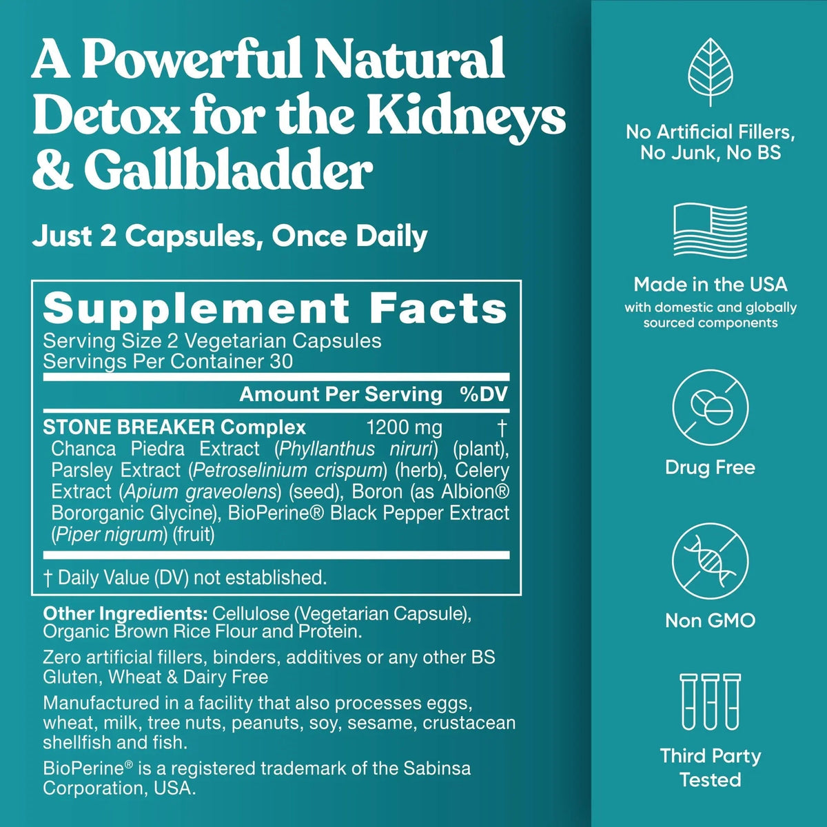 Chanca Piedra Stone Breaker - The Original Stone Breaking Formula with Celery Seed & Parsley - Supports Kidney, Gallbladder & Urinary Tract Cleansing to Help Flush Impurities - 60 Vegetarian Capsules Eu NaturalBuy Supplements Australia