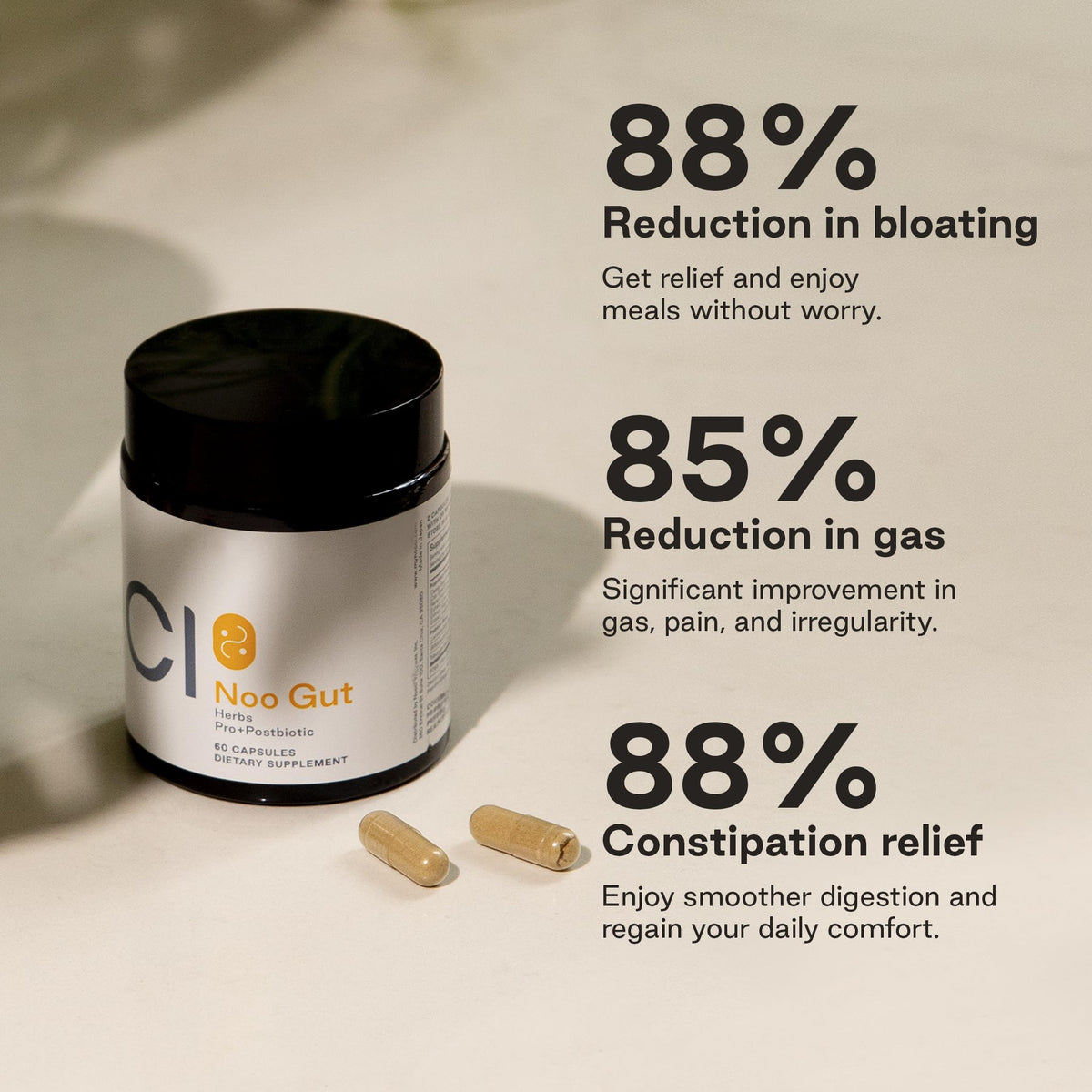 NOOCI NOO Gut, Gut + Skin: 3-in-1 Gut Health Supplement with Herbs, Probiotic & Postbiotic, Digestive Support for Bloating & Constipation, 60 Vegan Capsules NOOCIBuy Supplements Australia