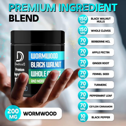 DEDICAD 11in1 Wormwood Capsules - 180 Capsules Extracted from Black Walnut, Cloves, Ginger, Turmeric, Apple, Berberine HCl & More - Support Immune System for 3 Months DEDICAD buy supplements Au