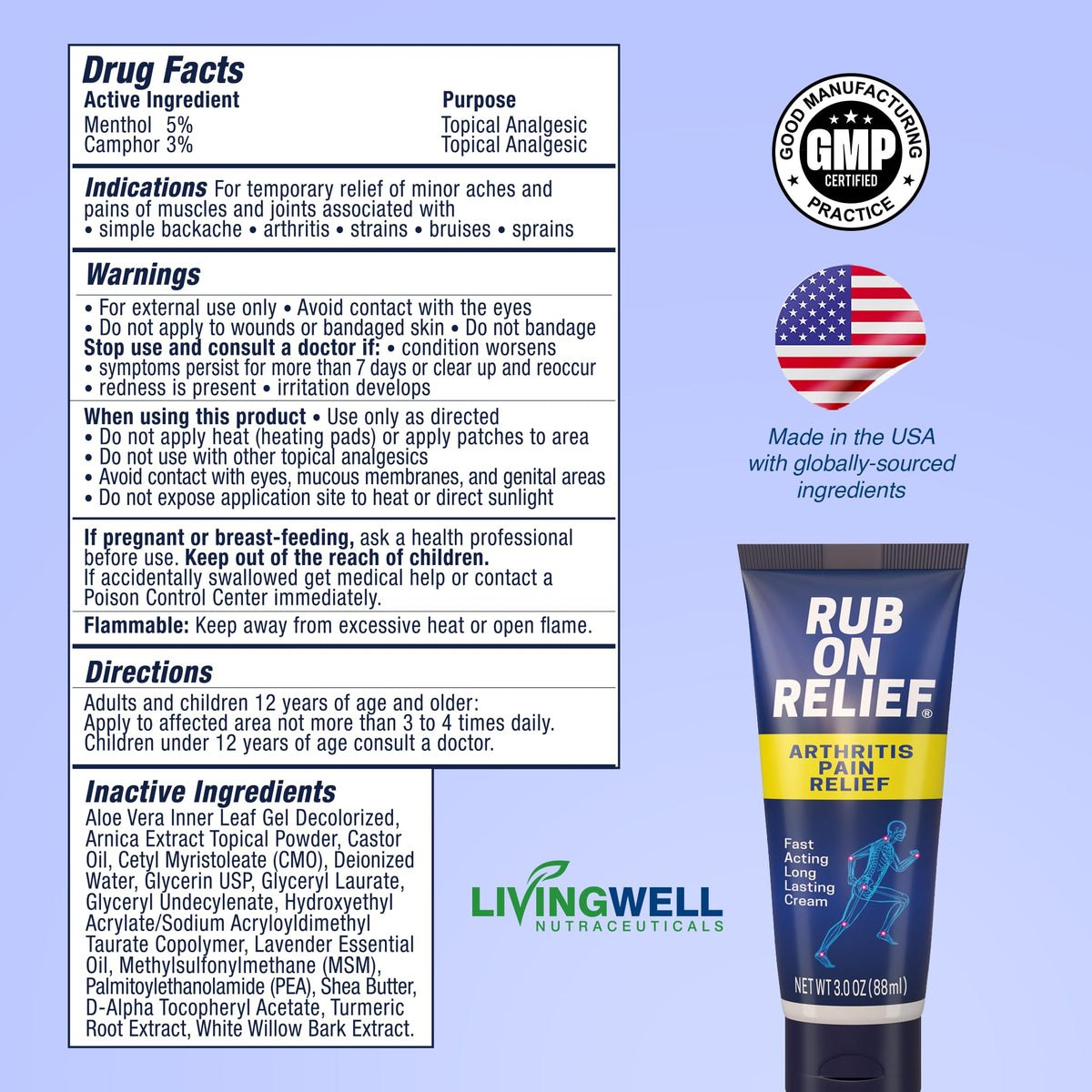 RUB ON RELIEF Arthritis Pain Relief Cream – 10-in-1 Non-Greasy Joints Pain Cream for Knees, Back, Neck, Hands, & Muscle Aches with Menthol, Camphor, Arnica, MSM & Turmeric Up to 8 Hours, 3oz (3 Pack) RUB ON RELIEFBuy Supplements Australia