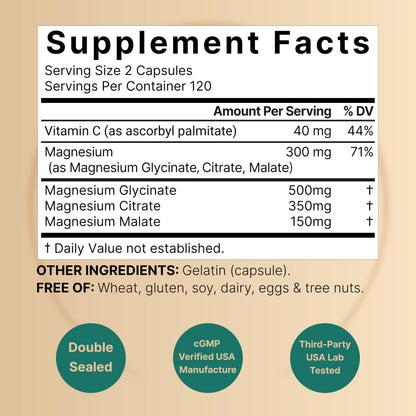 NatureBell Magnesium Complex for Women & Men 1,000mg Per Serving – 240 Capsules – Triple Magnesium Complex with Glycinate, Citrate & Malate – Chelated & Purified – Non‑GMO, Filler Free