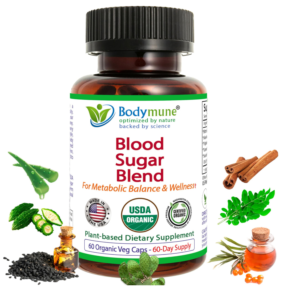 Bodymune USDA Organic Blood Sugar Blend | Supports Healthy Metabolism* | with Bitter Melon, Moringa, Aloe Vera, Nopal, Papaya Extracts & More | 60-Day Supply | Vegan & Non-GMO | USA-Made BodymuneBuy Supplements Australia