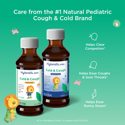 Hyland's Kids Cold and Cough, Day and Night Combo Pack, Cold Medicine for Ages 2 and up, Syrup Cough Medicine for Kids, Nasal Decongestant, 4 Fl Oz (Pack of 2) Hyland's buy supplements Au