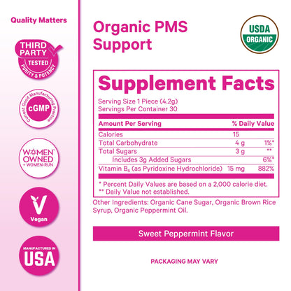 Pink Stork Organic PMS Support Sweets for Teens and Women - Simple & Natural Ingredients Vitamin B6 and Peppermint - Period, Digestion, Bloating, Mood Swings - 30 Drops