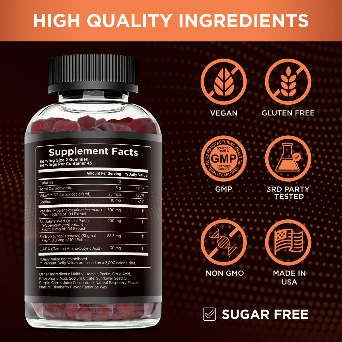 Effective Nutra Saffron Gummies for Adults 88.5mg - Mood Support & Stress Relief with GABA, Passion Flower - 5-in-1 Formula - Sugar-Free, Vegan, Non-GMO, Made in USA - 90 Count (45-Day Supply)
