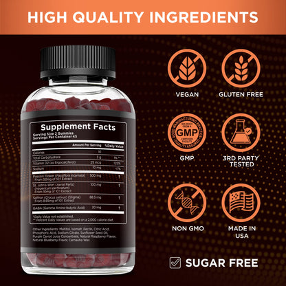 Effective Nutra Saffron Gummies for Adults 88.5mg - Mood Support & Stress Relief with GABA, Passion Flower - 5-in-1 Formula - Sugar-Free, Vegan, Non-GMO, Made in USA - 90 Count (45-Day Supply)