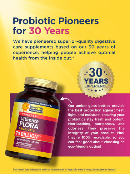 Renew Life Ultimate Flora Probiotics for Women 50+ 70 Billion CFU Delayed Release Vegan Capsules | Vaginal | Digestive Health | Immune Health | Dairy Free | 30 Count Renew Life buy supplements Au