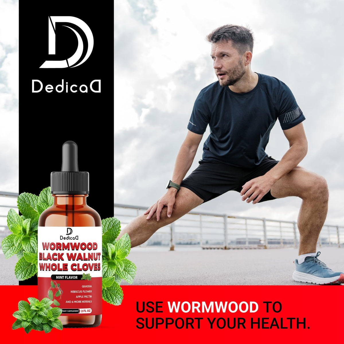 DEDICAD 12in1 Wormwood Liquid Drops Added Black Walnut, Whole Cloves and 9 More Herbs - 2 Fl Oz - 60 Days Supply - Mint Flavor DEDICAD buy supplements Au