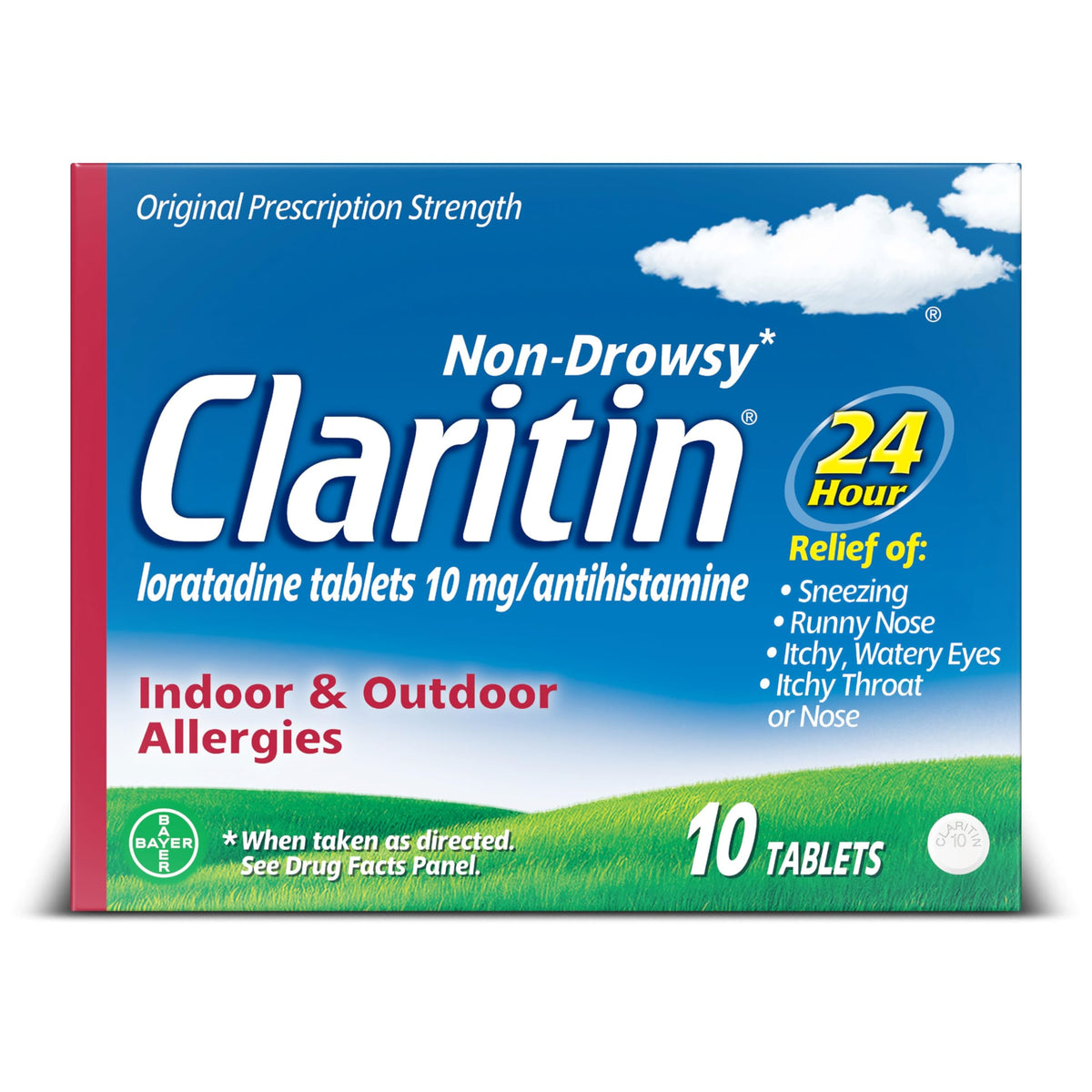 Claritin 24 HR Non Drowsy Allergy Medicine, Loratadine antihistamine tablets, 10 Ct