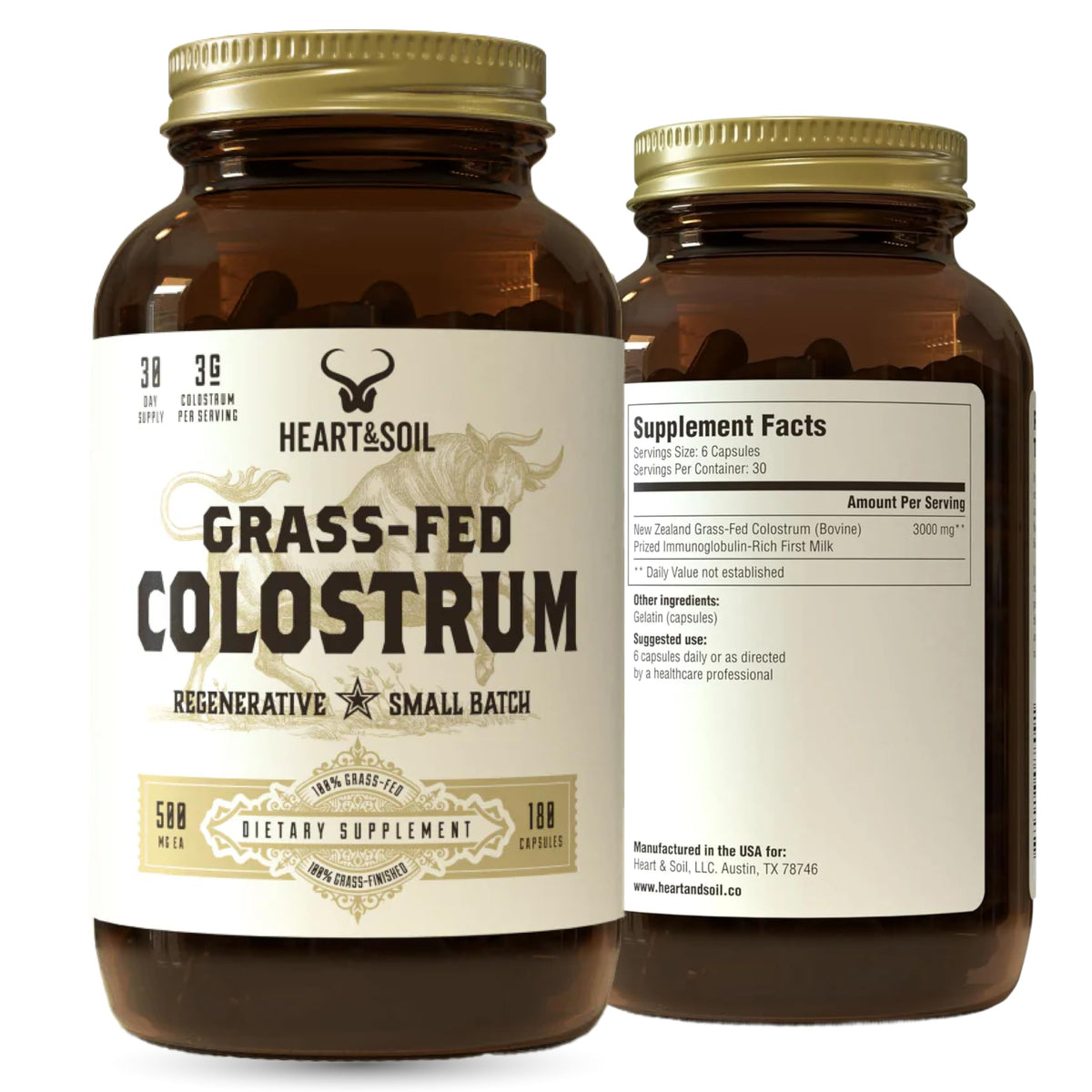 HEART & SOIL 100% Grass Fed & Finished Colostrum Supplement from Regenerative Cattle for Gut, Muscle & Immune Health – 3000mg Bovine Colostrum Capsules - Gut Health for Men & Women –180 Capsules HEART & SOIL buy supplements Au