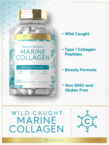 Carlyle Marine Collagen for Hair Skin and Nails | 250 Caplets | Peptides for Women and Men | Type I with Calcium | Non-GMO & Gluten Free Carlyle buy supplements Au