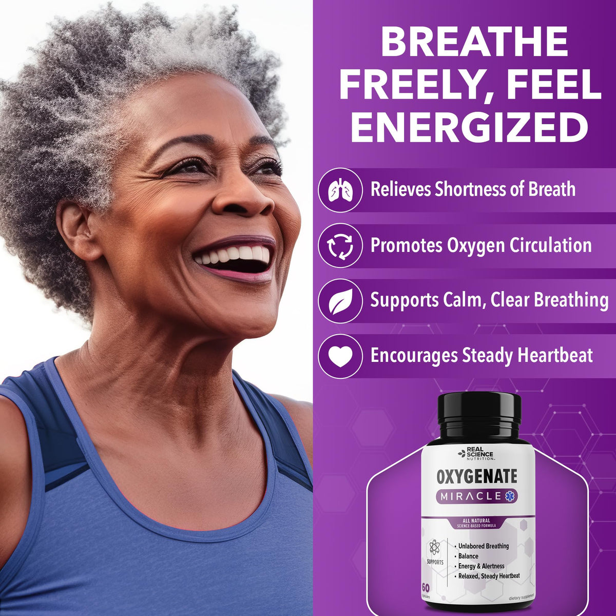 Real Science Oxygenate Miracle – Daily Lung & Circulation Support Supplement for Breathing Comfort and Energy – Supports Respiratory Function and Overall Wellness, 60 Caps Real Science NutritionBuy Supplements Australia