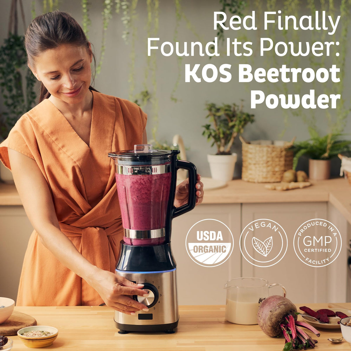 KOS Organic Beet Root Powder, USDA Certified - Superfood Plant Based Beetroot Ingredient for Stamina Increasing, Circulation - Non-GMO, Soy & Gluten-Free, 50 Servings Bag KOS buy supplements Au
